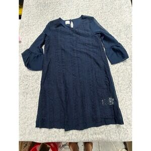 CRB Girl Navy Blue Lace Overlay Bell Sleeve Shift Dress Kids Size 16